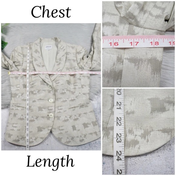 ARMANI COLLEZIONI Textured Jacquard Button Front Blazer Eggshell & Taupe Size 10 - Picture 10 of 11